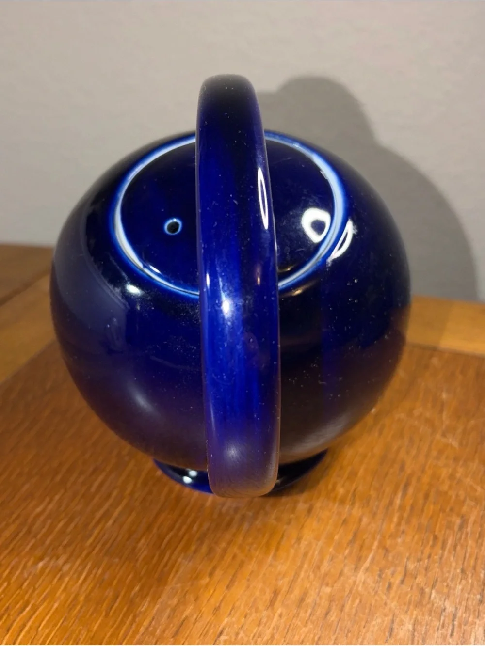 HALL POTTERY Vintage Cobalt Blue AIRFLOW TEAPOT Art Deco Small Chip On Spout